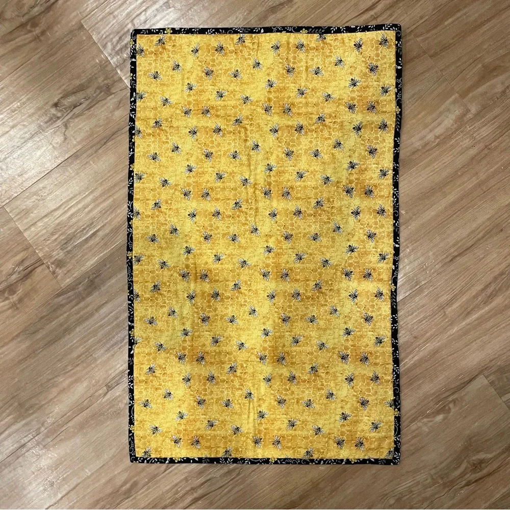 Handcrafted Black and White Quilt honey bee themed with embellishments, 19”x31”